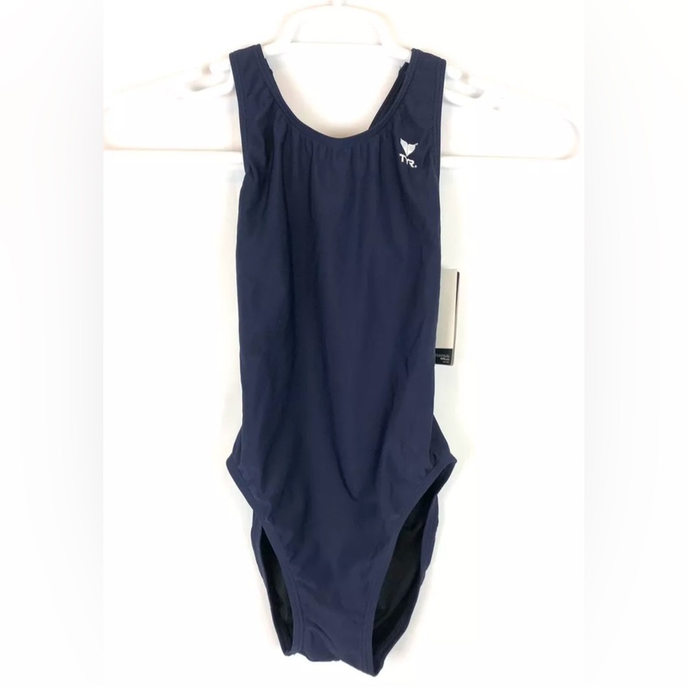 TYR, Women’s Navy Blue Solid Racerback One Piece Swimsuit, Size 30